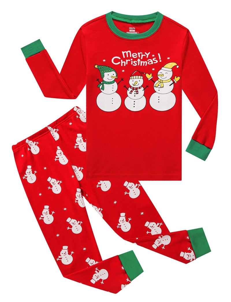 KikizYe Little Girls Boys Long Sleeve Christmas Pajamas Sets 100% Cotton Snowman Pyjamas Toddler Kids Pjs Size 4T - Image 1